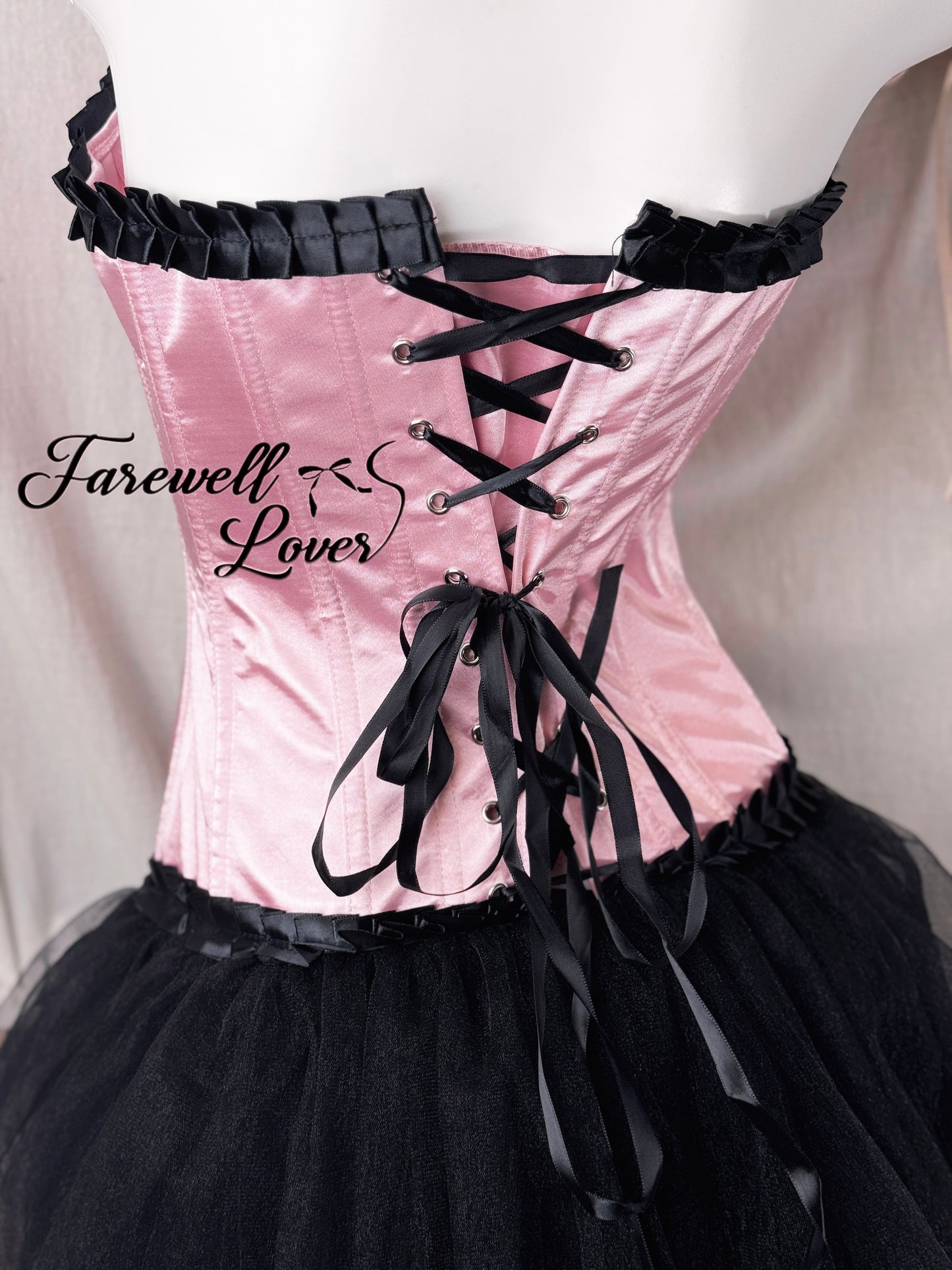 Barbie Girl Satin Ribbon Corset and Mesh Ruffle Layered Mini Skirt Set