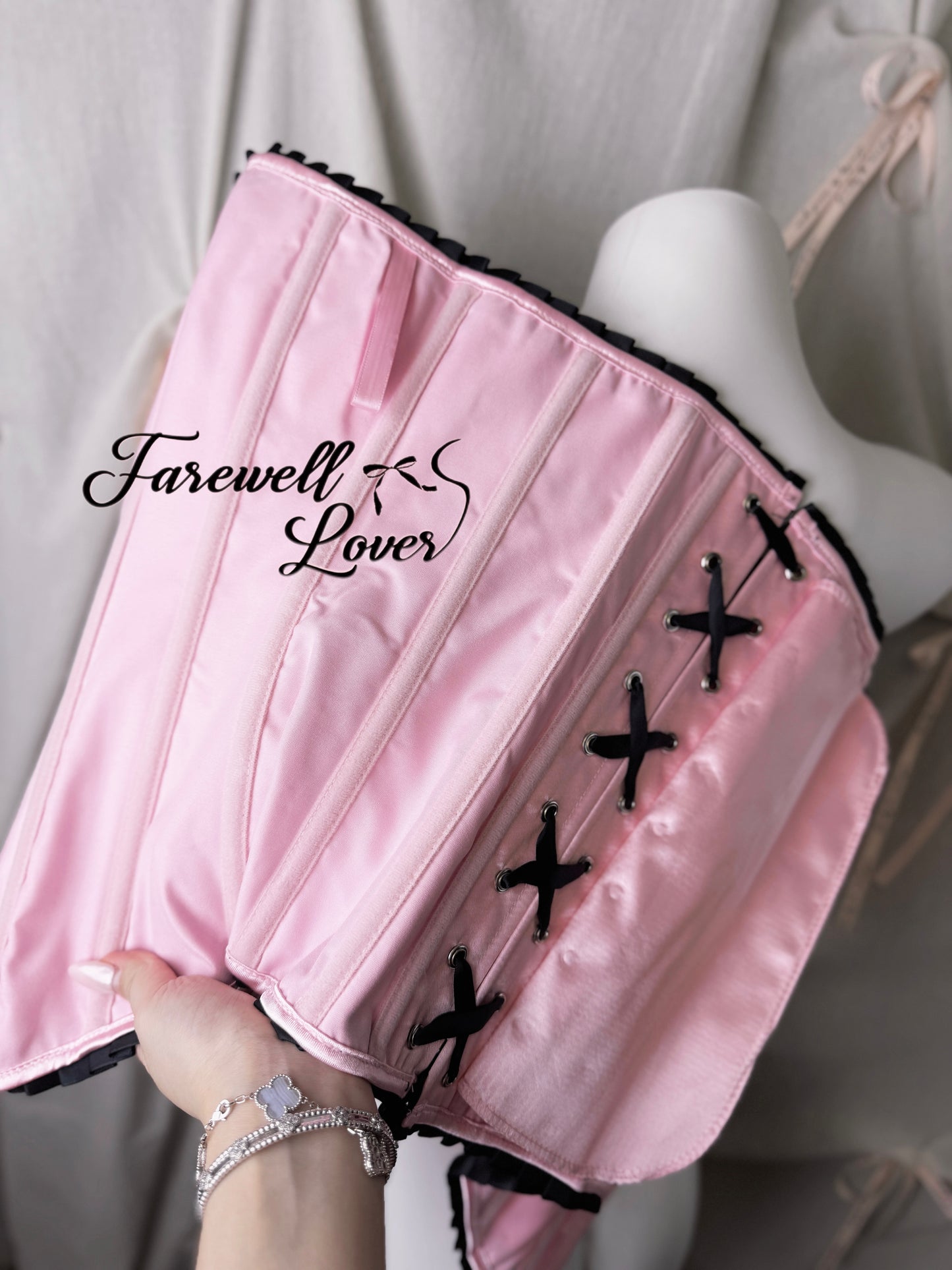 Barbie Girl Satin Ribbon Corset and Mesh Ruffle Layered Mini Skirt Set