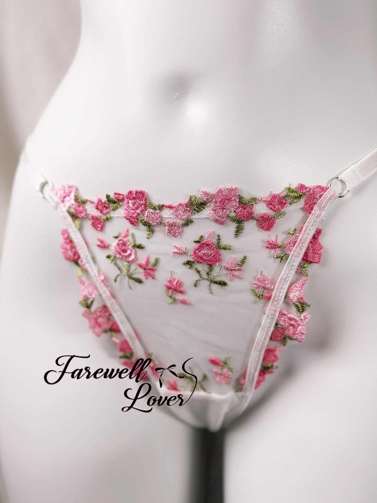 Cherry Blossom Mesh Embroidered Three-Piece Lingerie Set