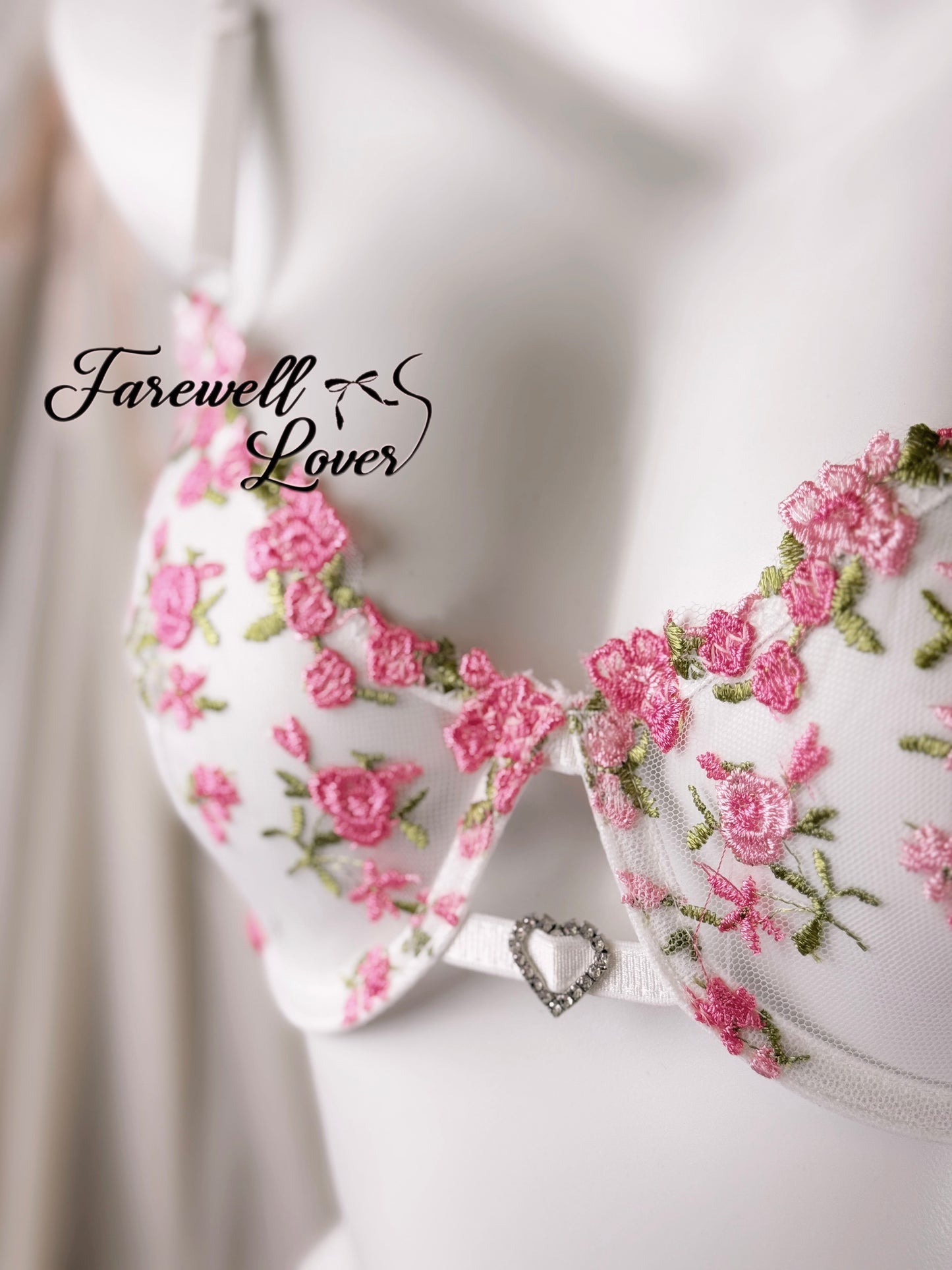 Cherry Blossom Mesh Embroidered Three-Piece Lingerie Set