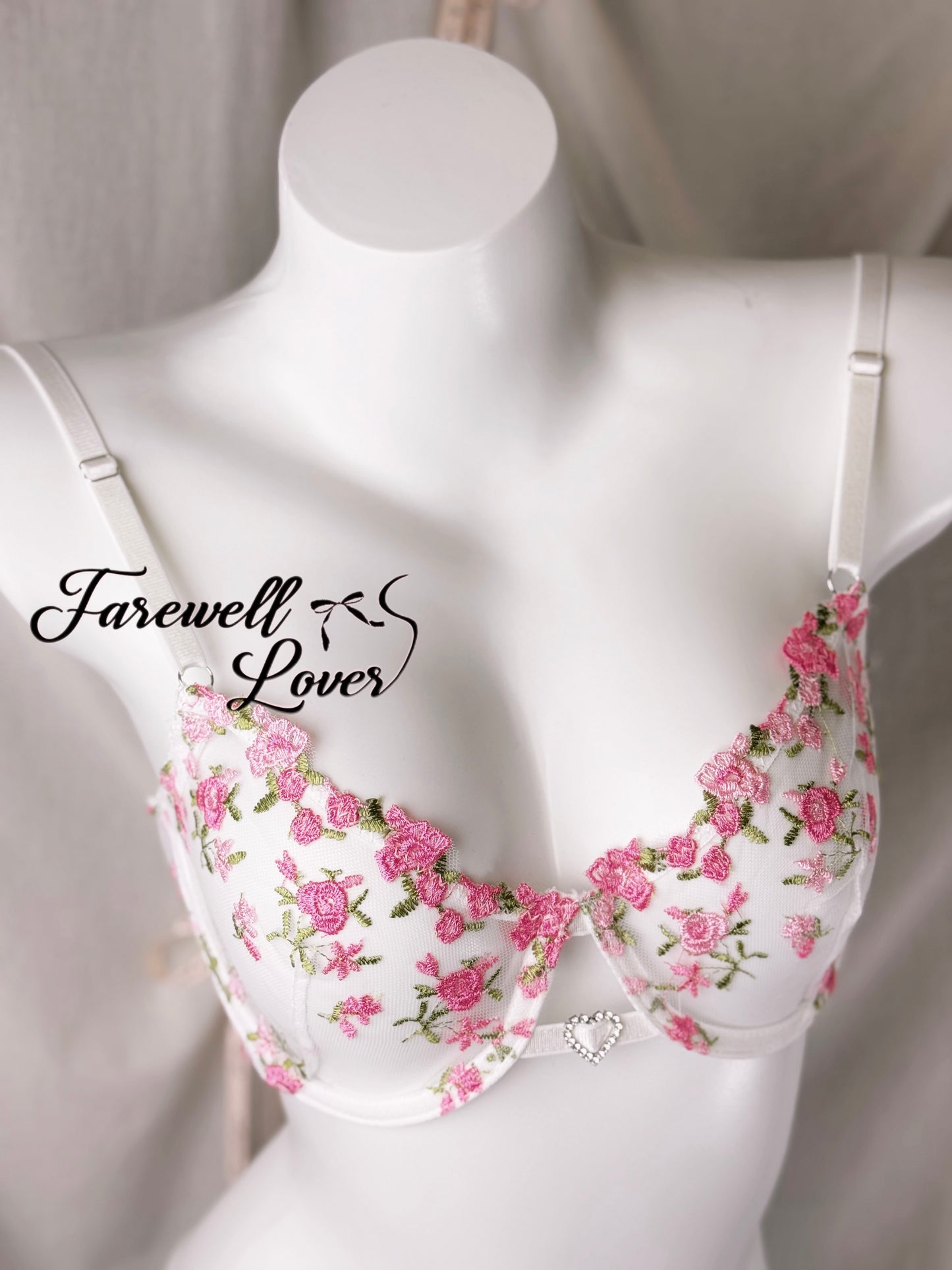 Cherry Blossom Mesh Embroidered Three-Piece Lingerie Set