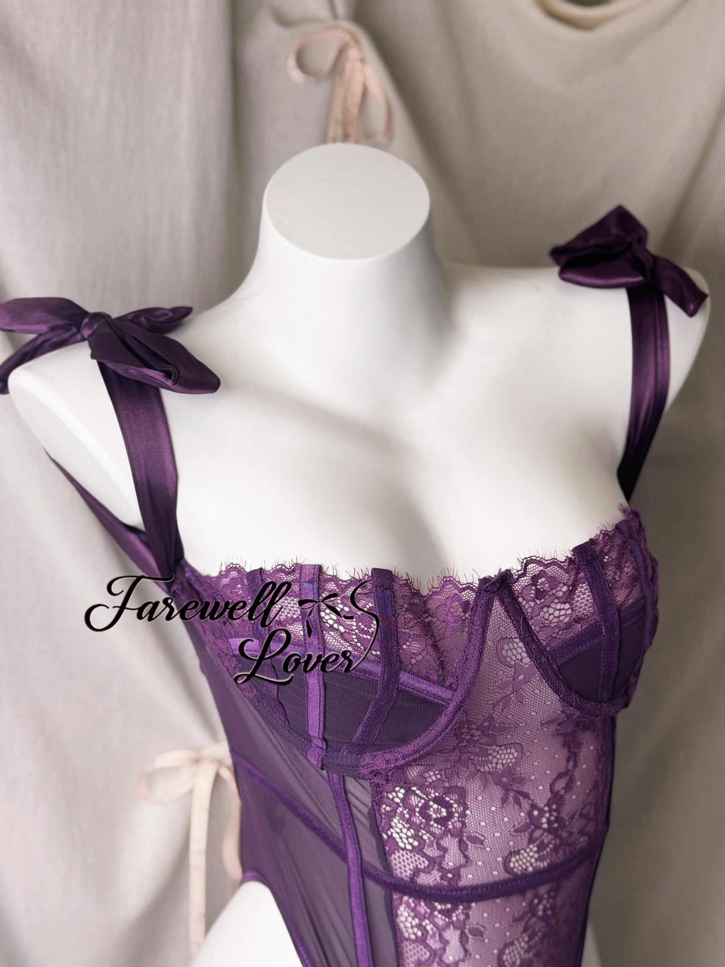 Violet Dreams Satin Ribbon Lace Teddy Lingerie