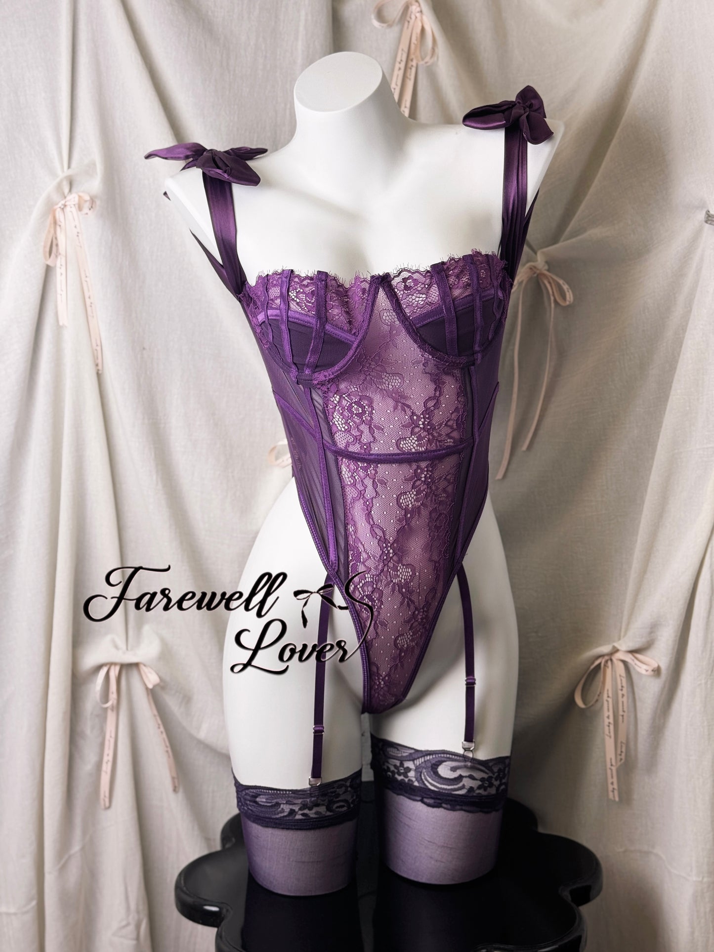 Violet Dreams Satin Ribbon Lace Teddy Lingerie