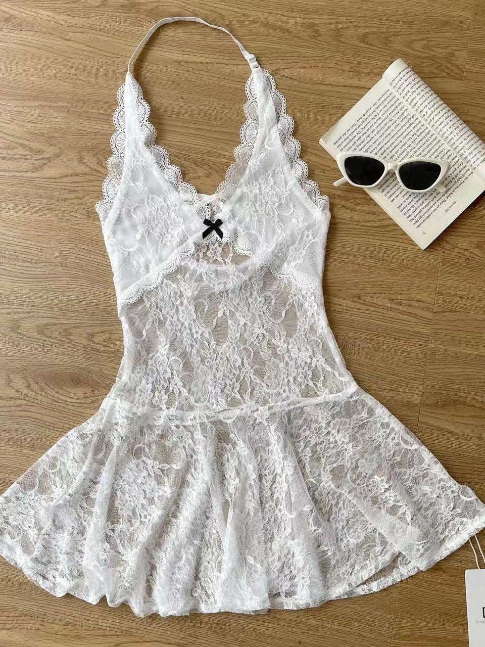 Little Daisy Floral Lace Halter Backless Slip Lingerie