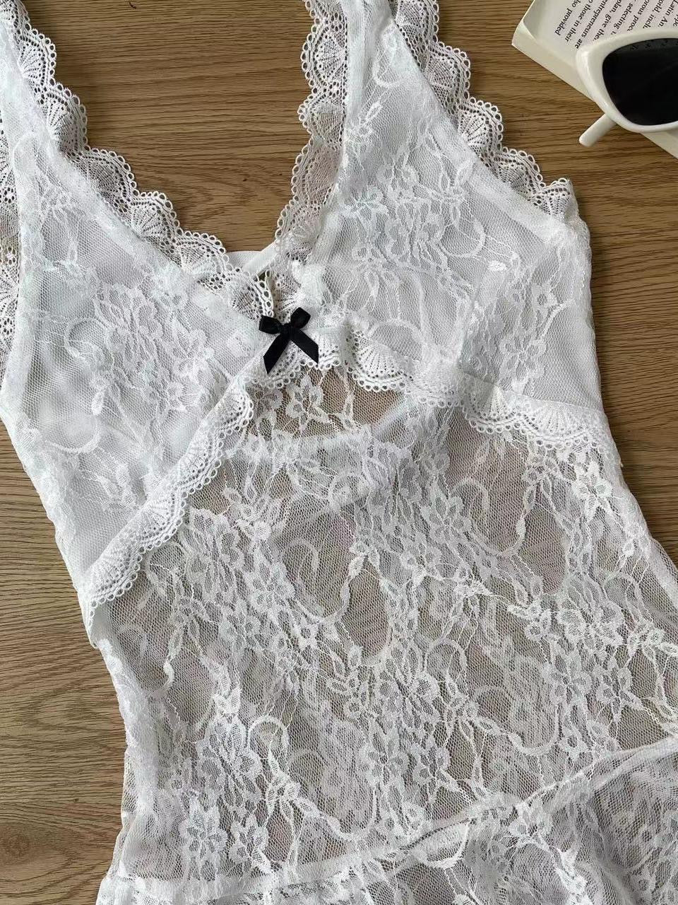 Little Daisy Floral Lace Halter Backless Slip Lingerie