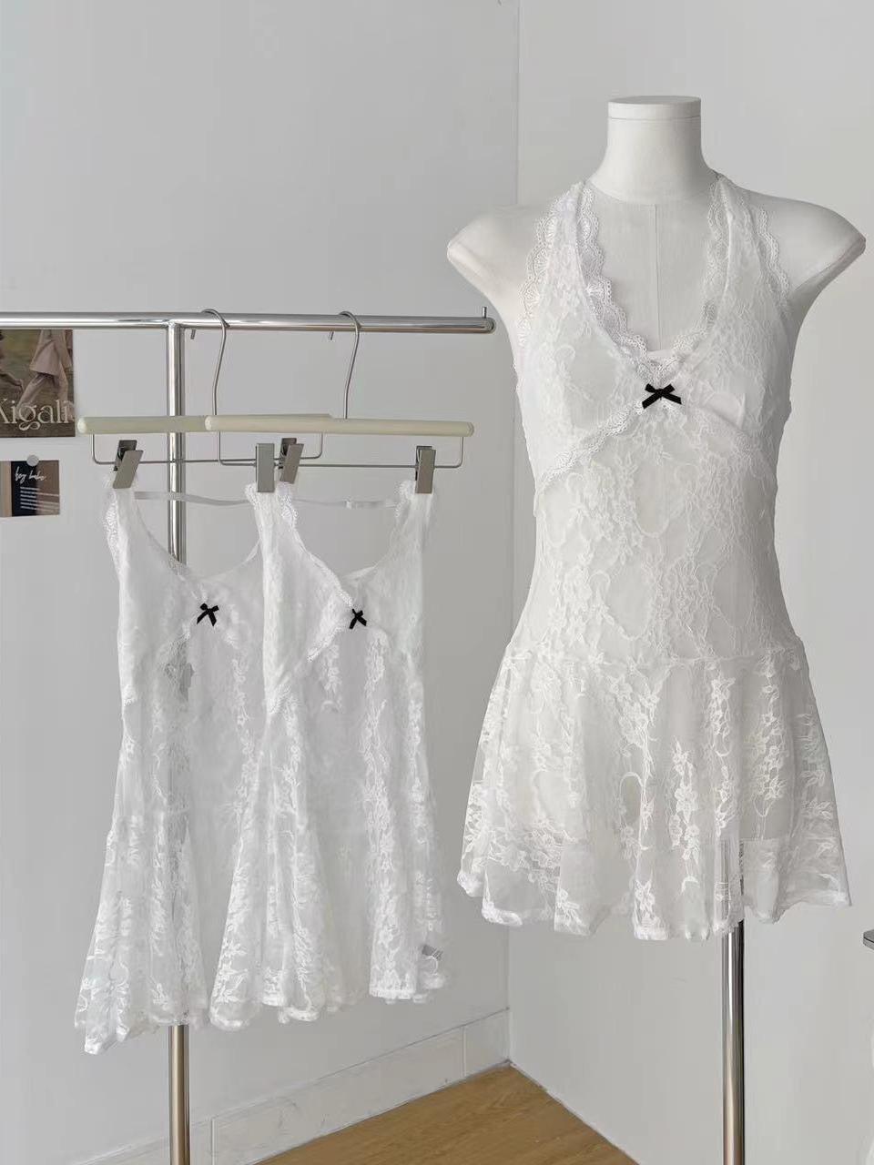 Little Daisy Floral Lace Halter Backless Slip Lingerie