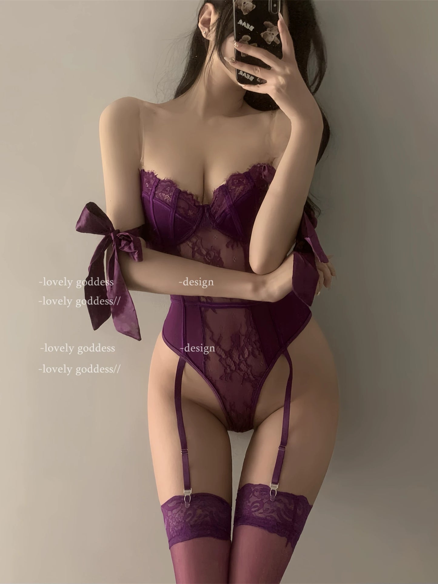 Violet Dreams Satin Ribbon Lace Teddy Lingerie