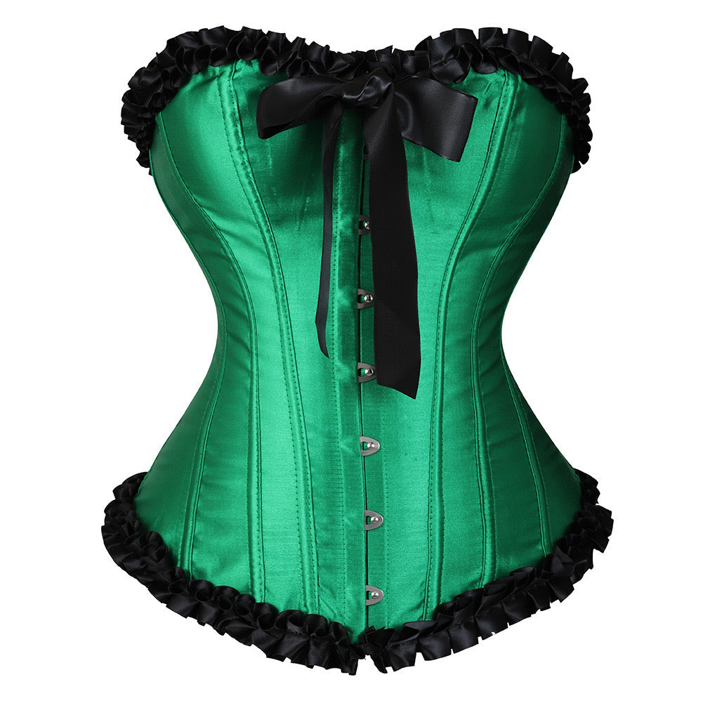 Barbie Girl Satin Ribbon Corset and Mesh Ruffle Layered Mini Skirt Set