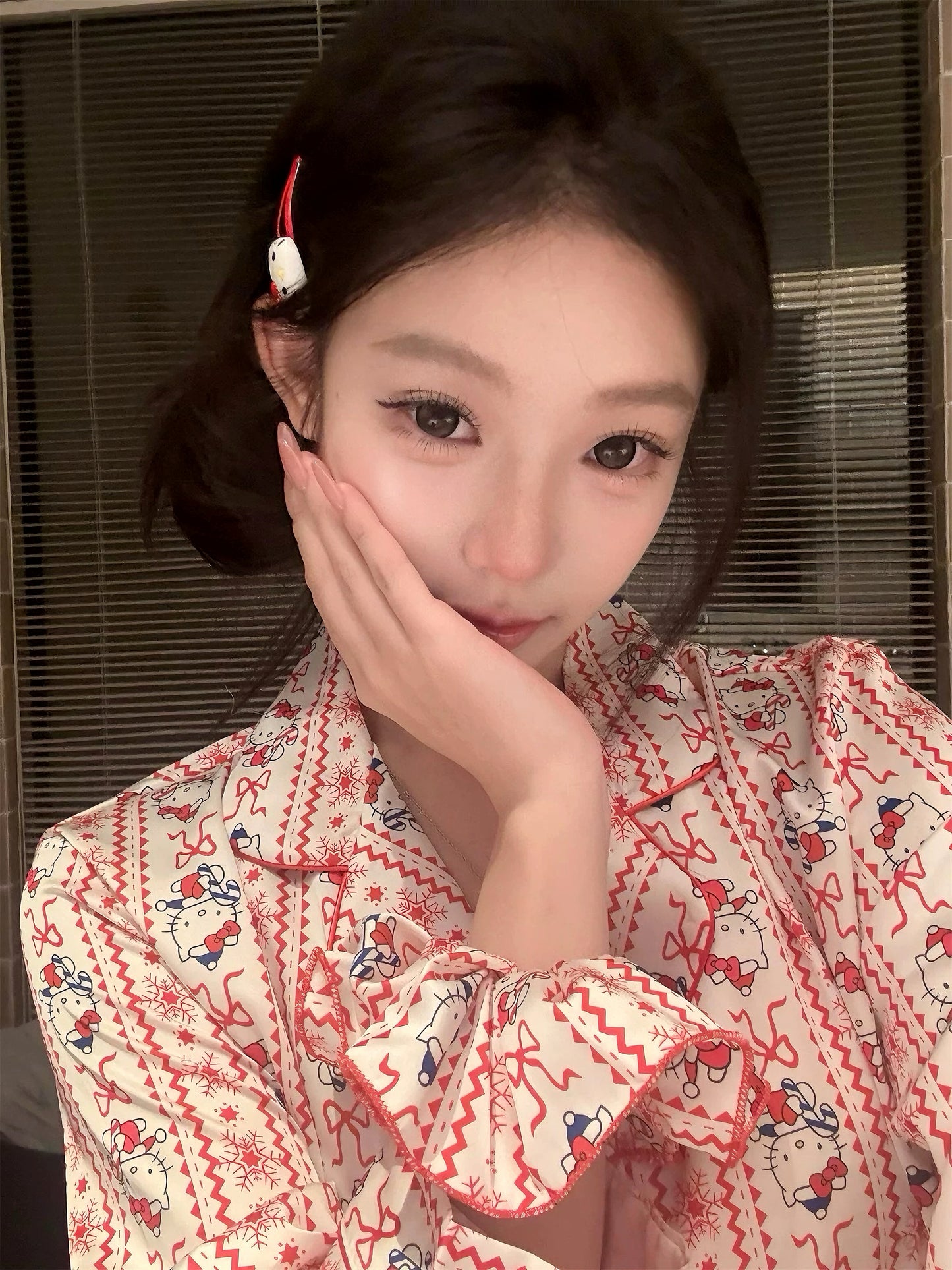 Hello Kitty Satin Long-sleeved Pajamas Set with Scrunchie