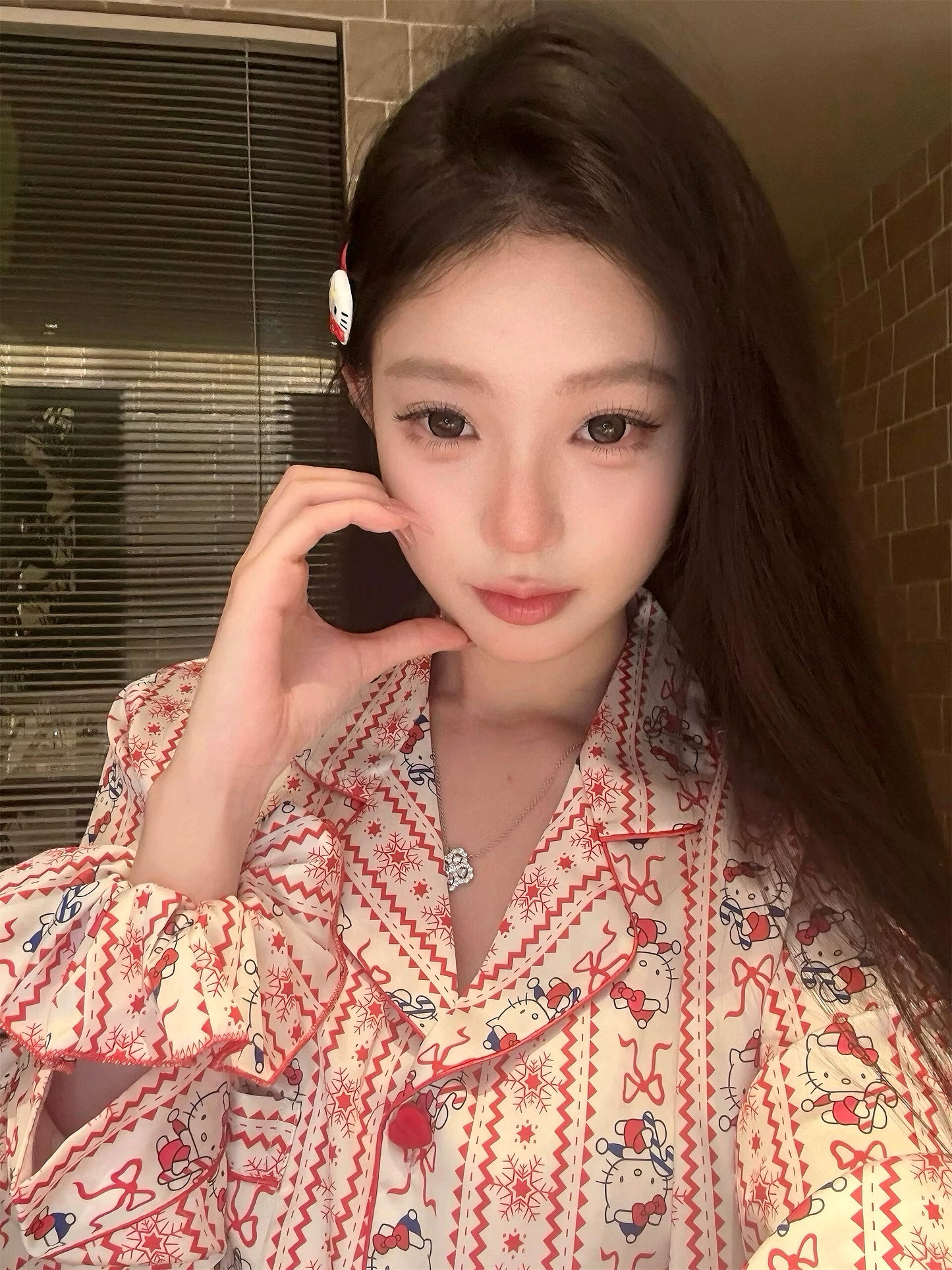 Hello Kitty Satin Long-sleeved Pajamas Set with Scrunchie