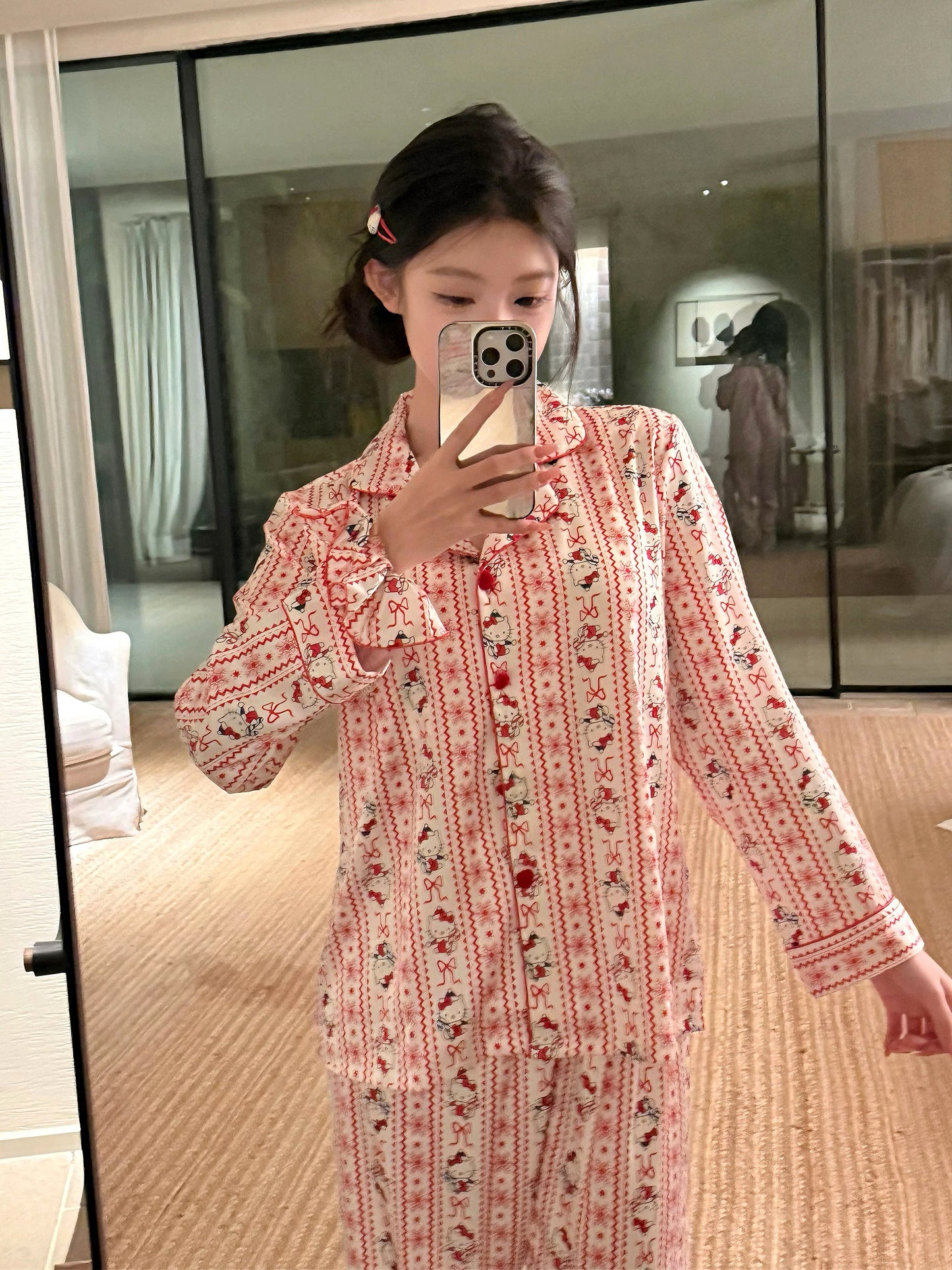 Hello Kitty Satin Long-sleeved Pajamas Set with Scrunchie