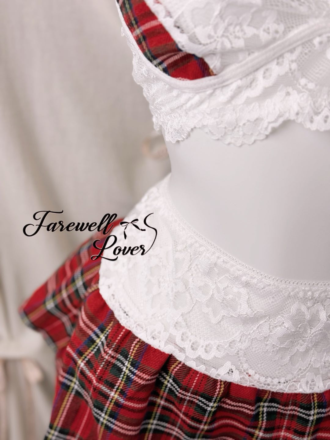Plaid Floral Lace Bra and Mini Skirt Lingerie Set