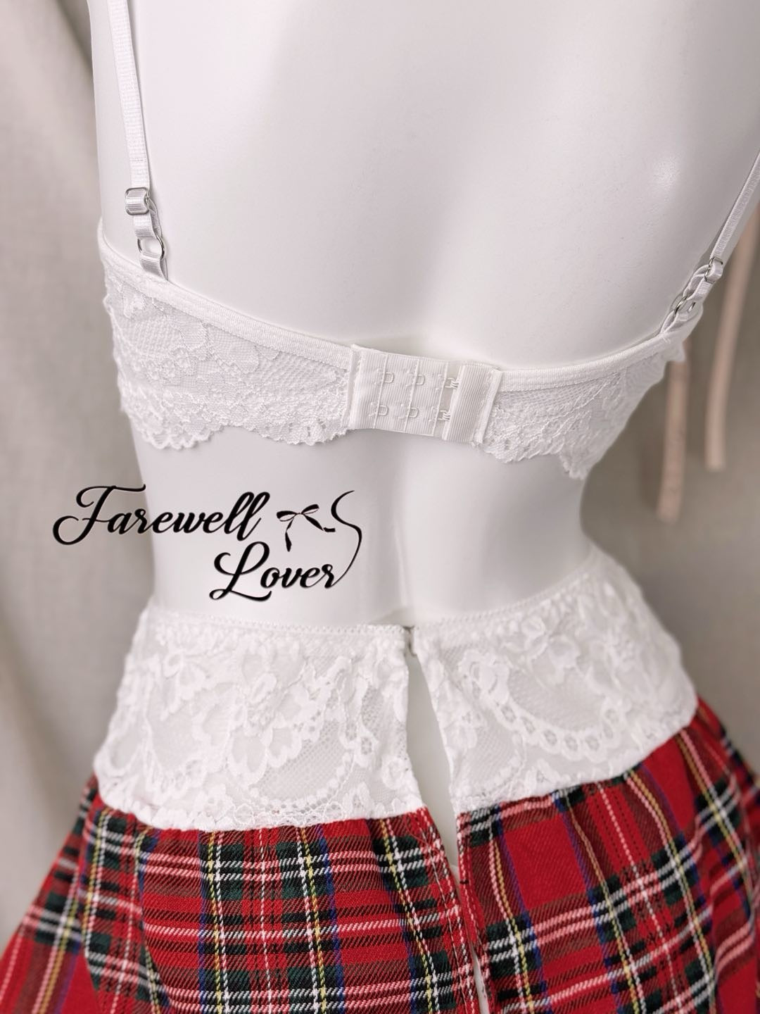 Plaid Floral Lace Bra and Mini Skirt Lingerie Set