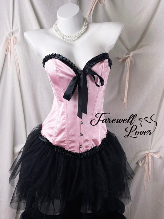 Barbie Girl Satin Ribbon Corset and Mesh Ruffle Layered Mini Skirt Set