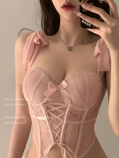 Scarlet Rose Mesh Lace Corset Lingerie Set