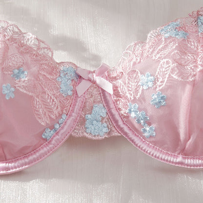 Angelic Roses Floral Embroidered Mesh Three-Piece Lingerie Set