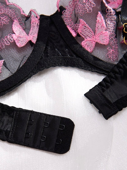 Bows Club Embroidered Mesh Lingerie Set