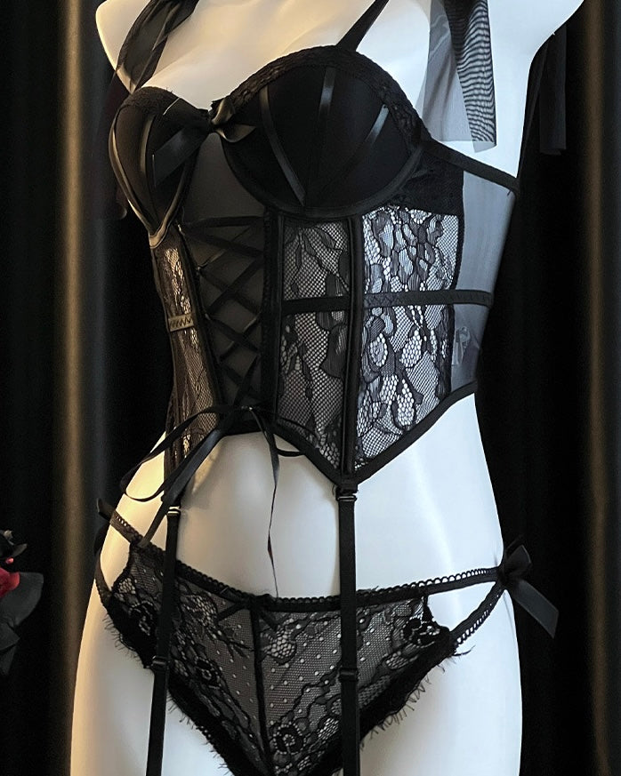 Scarlet Rose Mesh Lace Corset Lingerie Set