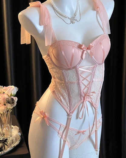 Scarlet Rose Mesh Lace Corset Lingerie Set