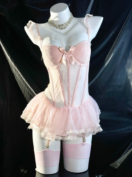 Love Story Bride Mesh Lace Corset Lingerie Set