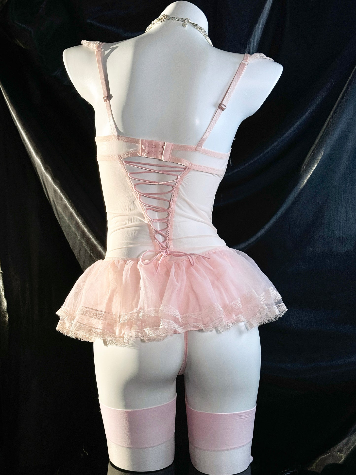 Love Story Bride Mesh Lace Corset Lingerie Set