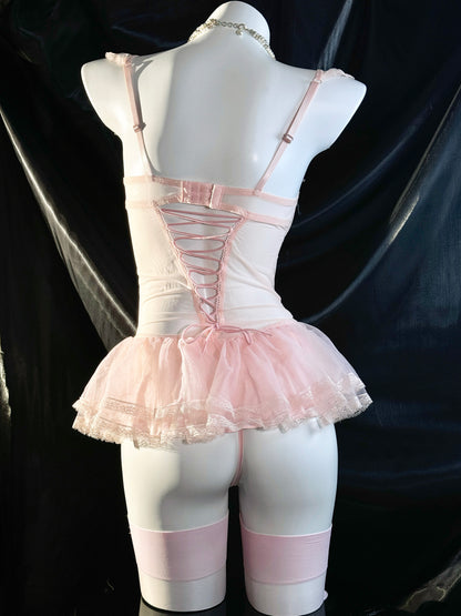 Love Story Bride Mesh Lace Corset Lingerie Set