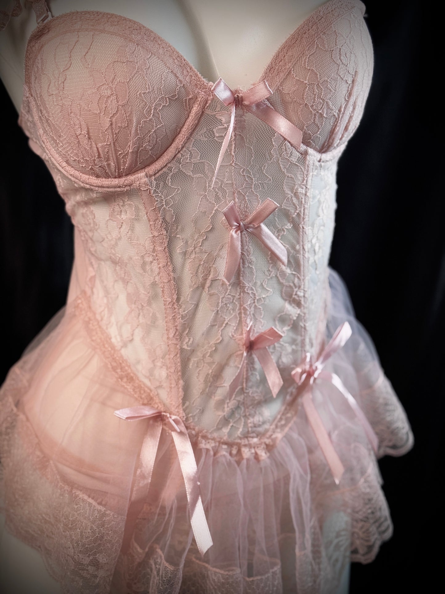 Princess Diary Ruffled Lace Bow Garter Corset Lingerie Set