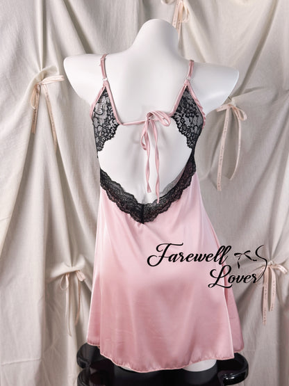 Blackpink Lace Backless Satin Slip Dress