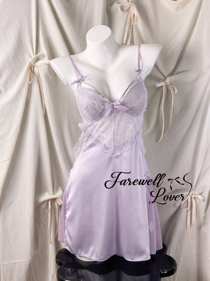 Moonlight Satin Bow Lace Padded Backless Slip Lingerie