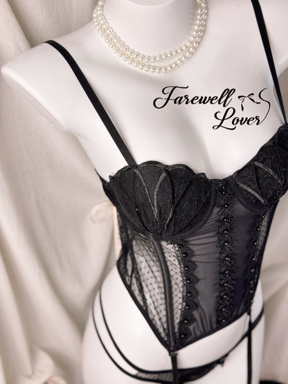 Mermaid's Tear Mesh Lace Corset Lingerie Set
