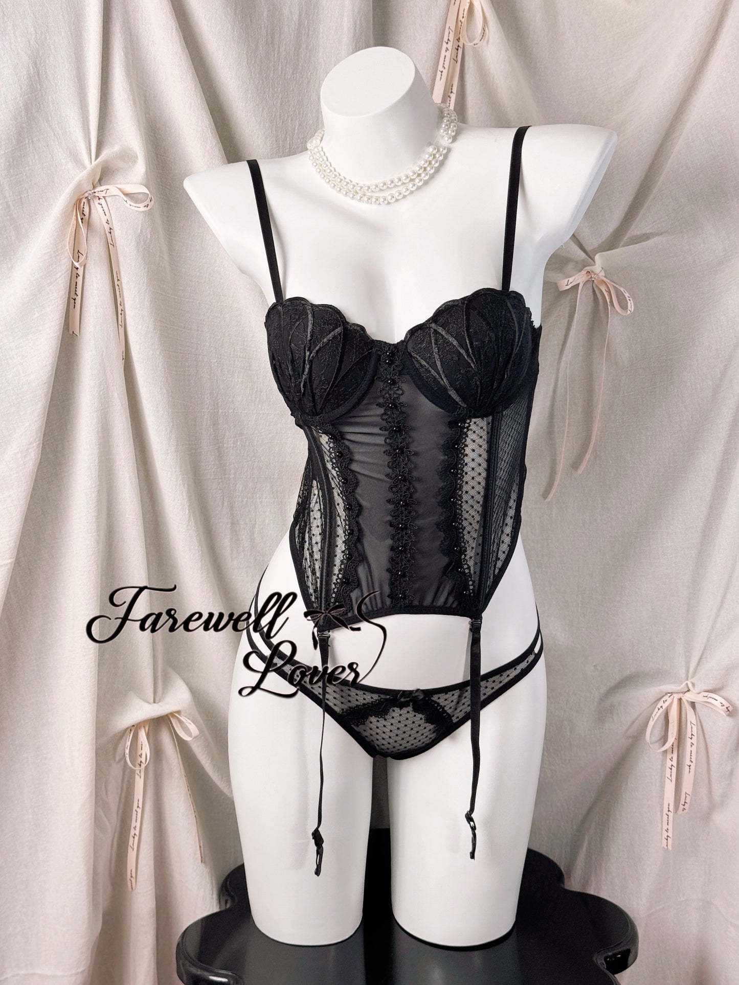 Mermaid's Tear Mesh Lace Corset Lingerie Set