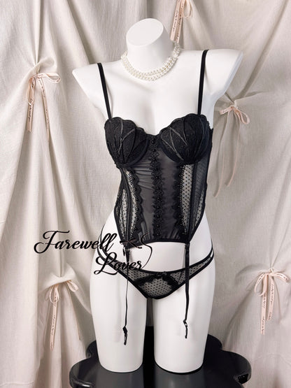 Mermaid's Tear Mesh Lace Corset Lingerie Set