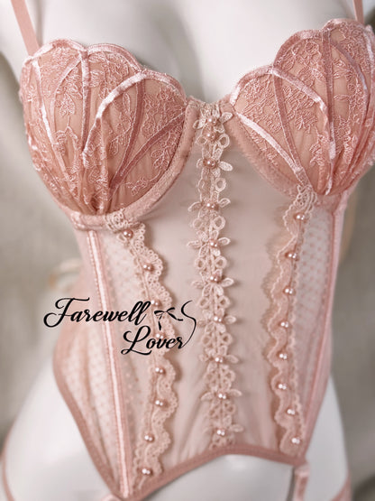 Mermaid's Tear Mesh Lace Corset Lingerie Set