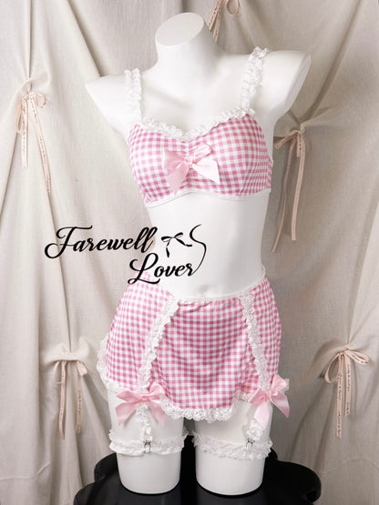 Baby Doll Plaid Bow Lingerie Set
