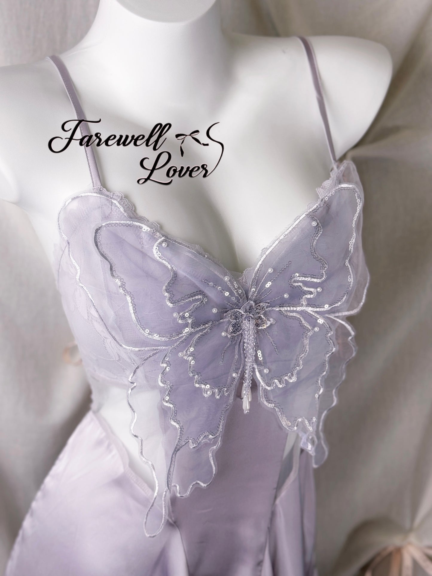 Butterfly Effect 3D Sparkly Mesh Satin Slip Lingerie