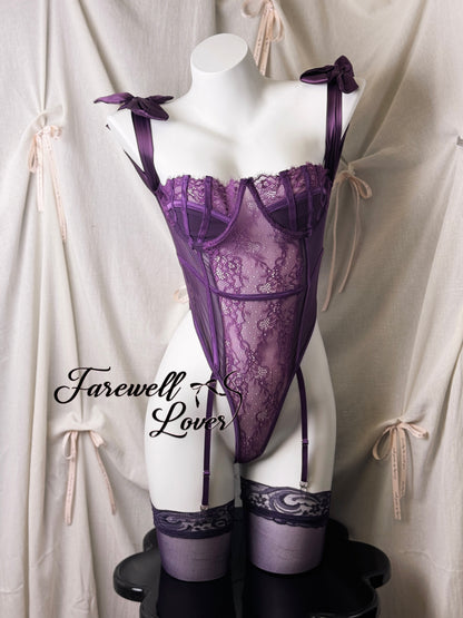Violet Dreams Satin Ribbon Lace Teddy Lingerie