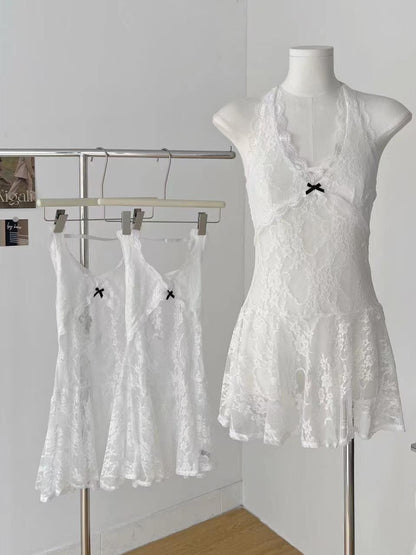 Little Daisy Floral Lace Halter Backless Slip Lingerie