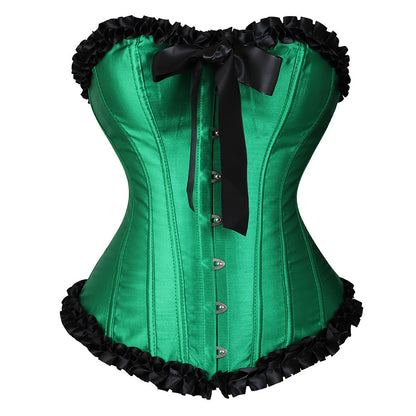 Barbie Girl Satin Ribbon Corset and Mesh Ruffle Layered Mini Skirt Set